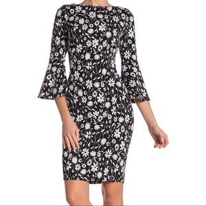 NWT Calvin Klein Floral Bell Sleeve Sheath Dress
